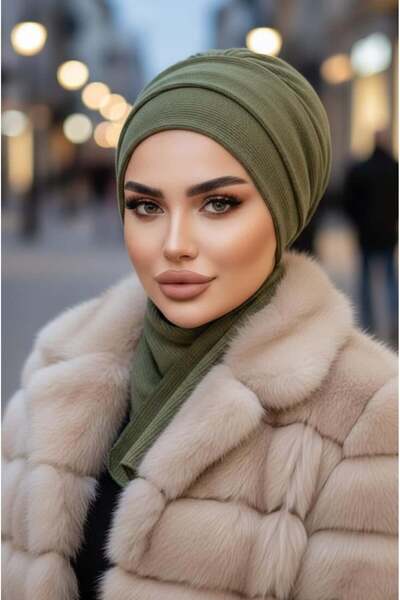 Aişe tesettür Khaki Knitwear Scarf Hijab Bonnet