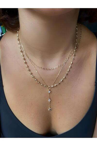 DGK COLLECTİON 14K gold renk,zirkon taşlı,şahane kombin 3'lü kolye