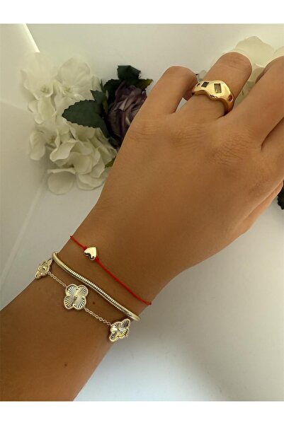 DGK COLLECTİON 14K gold renk,Aşk set❣️ Premium özel seri,yonca detay 2'li bil...