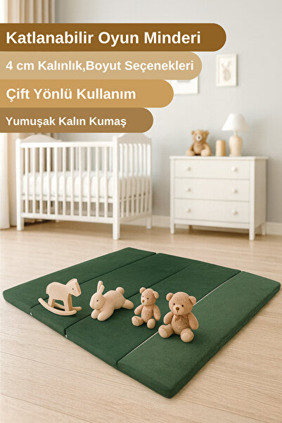 SABY Katlanabilir Tay Tüyü Kumaşlı 4 cm Kalınlıklı Çift Taraflı Oyun Halısı Matı