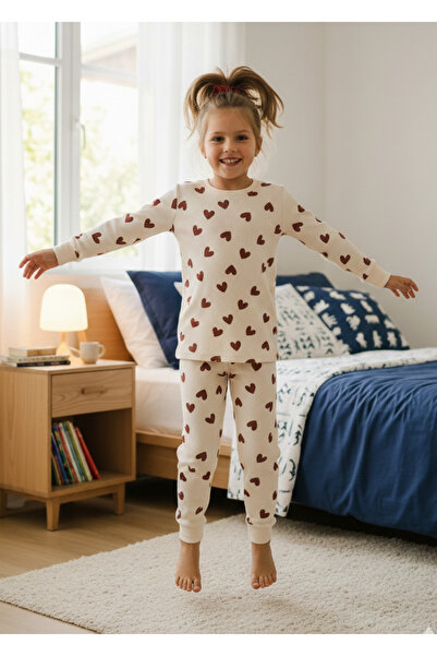 bunny hopp Σετ πιτζάμες με μακρυμάνικο μανίκια για κορίτσια με σχέδιο καρδιάς 100% βαμβάκι κοτλέ Interlock