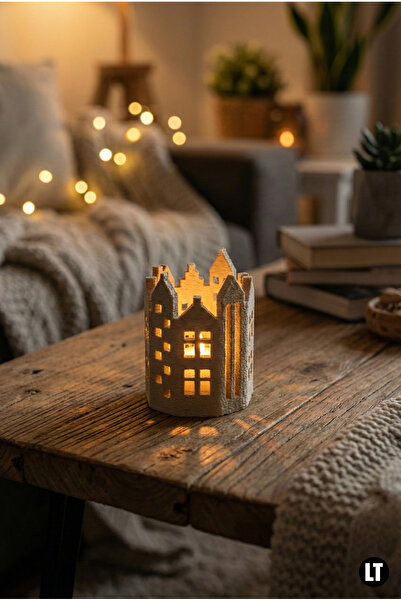 LayerThe Avrupa Tarzı Şehir Silüeti Görünümlü Dekoratif Mumluk Tealight Tutuc...