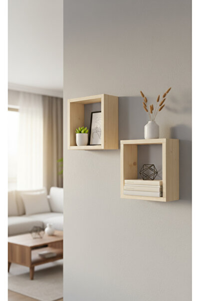 ARÇAMU DİZAYN 2'li Ahşap Kare Raf (Çiçek Hediyeli)