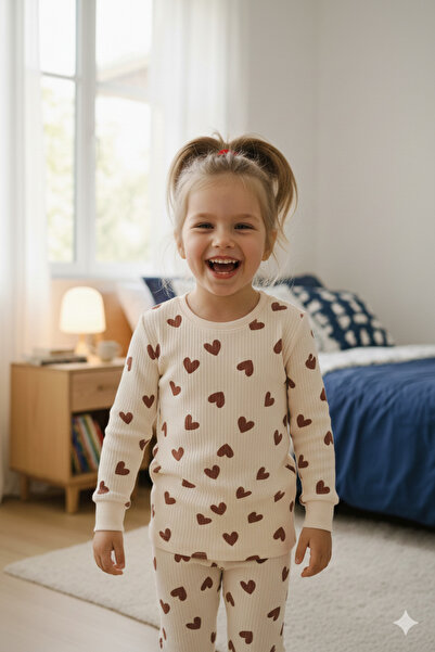 bunny hopp Σετ πιτζάμες με μακρυμάνικο μανίκια για κορίτσια με σχέδιο καρδιάς 100% βαμβάκι κοτλέ Interlock