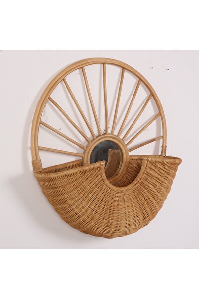 Mylamp Çapa 65x60 cm Doğal Ratttan Raflı Ayna