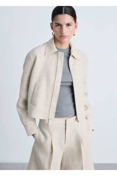 MANGO Woman %100 keten fermuarlı ceket