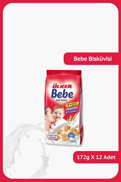 Ülker BEBE Sütlü Bisküvi- Trans Yağ İçermez - 172 gram - 12 Adet