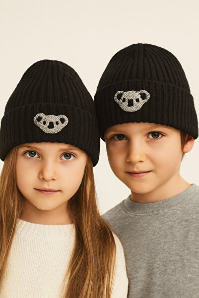 byebruketenci قبعة أطفال سوداء على شكل كوالا - تفاصيل مثقوبة