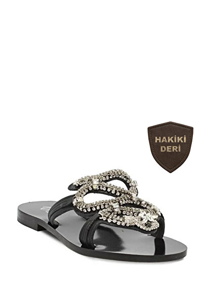 Vario Taş Detaylı Düz Terlik 7107 BLACK (Siyah)