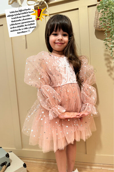 penu baby kids Дълга рокля за момиче с балон ръкав и шарка на звезди - Звезда