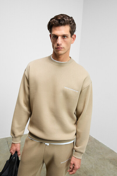 GRIMELANGE Σετ ανδρικής φόρμας Marshall από βαμβακερό fleece κεντημένο Relaxed Mink