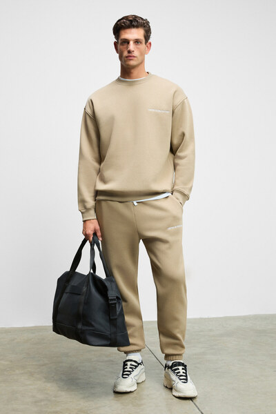 GRIMELANGE Σετ ανδρικής φόρμας Marshall από βαμβακερό fleece κεντημένο Relaxed Mink