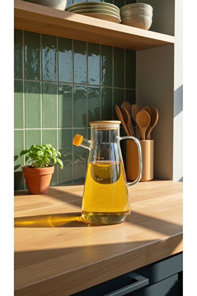 Roslyn Home وعاء زيت من الزجاج البوروسيليكات مع غطاء من الخيزران، مقاوم للحرا...