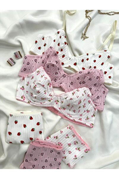 İNKO İÇ GİYİM Σετ 3 Πολύχρωμα Βαμβακερά Σουτιέν με Σχέδιο Underwire