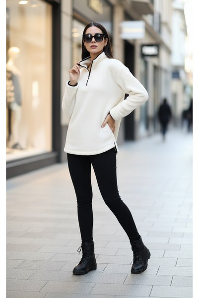 Scorp Cheer Casual Women's Plush Sweatshirt Ecru