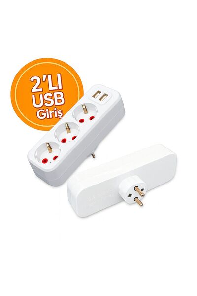 REYYEN 2 Adet 5V-3A Usb Giriş - 3500W 3 Adet FİŞ Girişli Priz Çoğaltıcı Golyat Priz Usb Dönüştürücü