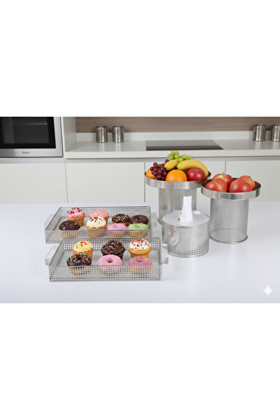 Generic Cake and dessert stand set + serving tray set + tissue box holder in a royal design