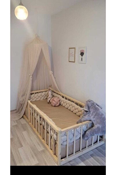 düğüm yastık 420 Cm 4 Örgü Beşik Korumalık - Bej ( 70x140 Cm Yatak Ve 80x130 Yatak )
