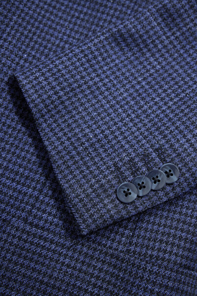 W Collection Dark Blue Buttoned Linen Wool Jacket