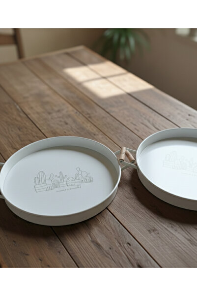 Home Wooden Handle Tray, 1St Quality 2-Piece Metal Tray, Tea Tray, Presentation Tray