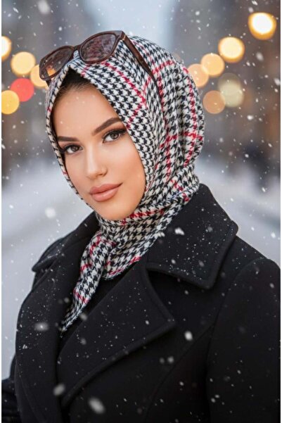 Aişe tesettür Kırmızı Kazayağı Kaşe Kışlık Hazır Eşarp