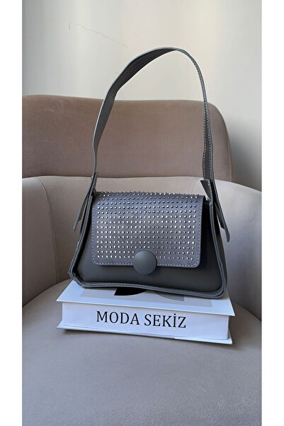 Moda Sekiz Women's Gray Stone Day and Night Shoulder Bag