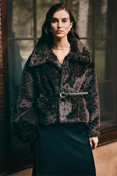 Olcay Μπουφάν από ψεύτικη γούνα με λεοπάρ σχέδιο OVERSIZE ΚΑΦΕ 1010