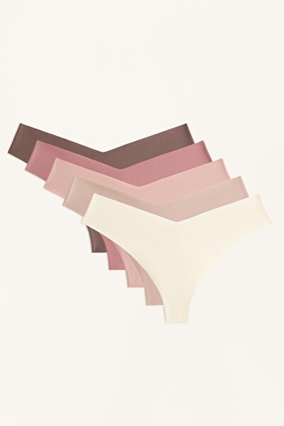 Oysho 5'li V kesimli görünmez poliamid karışımı tanga külot