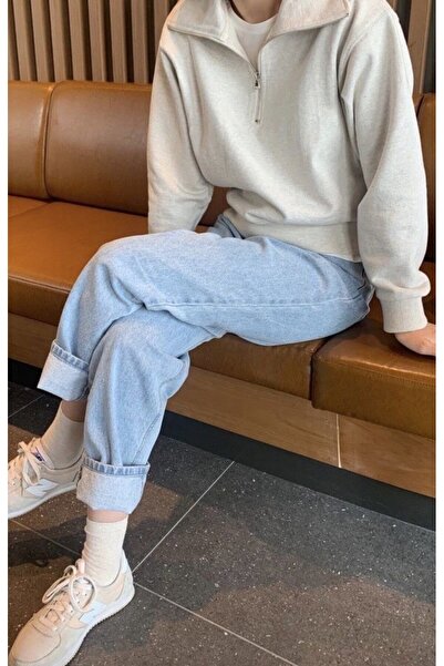 sole stories Γυναικείο μπλουζάκι με φερμουάρ, μακρυμάνικο, μπεζ, premium, oversize