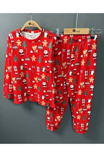 MeaShop Set de pijamale pentru copii de iarnă cu tematică de Crăciun, cu brad și model de bomboane