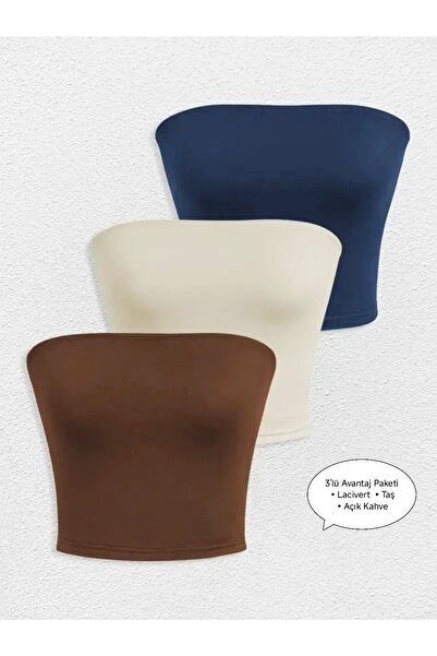 Olyssia Γυναικείο Crop Top σε 3 Πακέτα Στράπλες Μπουστάκια - Κομψή Μπλούζα Βασικής Στιλ Bandeau