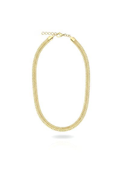 Mrs.Lry Çelik Çift Sıra Yılan Zincir Kolye Kalın Kararmaz Altın Rengi Choker ...