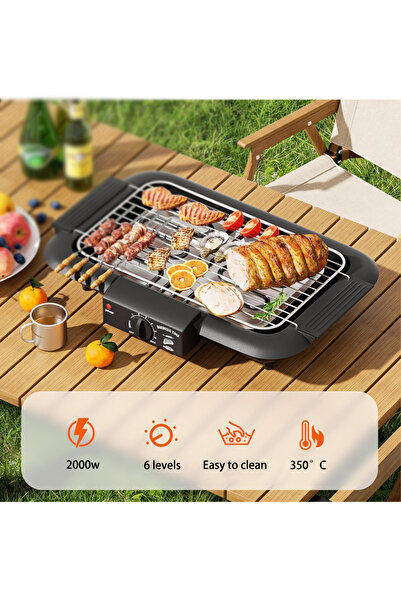 Generic Leon Home 2000W 304 Stainless Steel Double Heating Tube Electric Grill