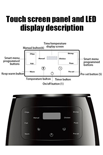 Generic Leon Home 6L Air Fryer - Digital Interface, 8 Preset Functions, Touch Screen, Rapid Air Tech, Black