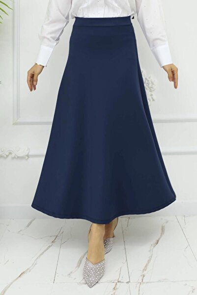 TRENDTESETTÜR Women's Dark Blue Scuba Knitted A-Legged Skirt t 212