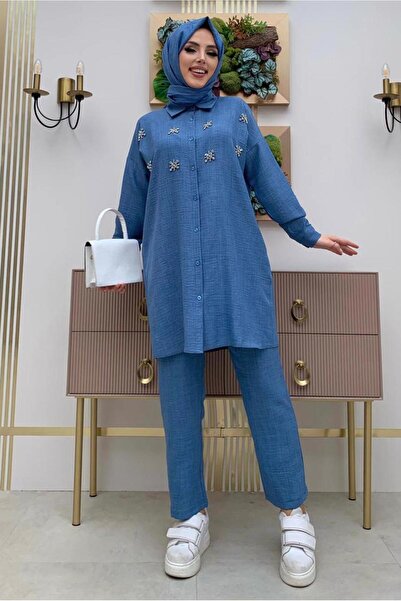 TRENDTESETTÜR ΓΥΝΑΙΚΕΙΟ ΣΕΤ ΠΑΝΤΕΛΟΝΙ ΜΕ ΚΟΥΜΠΙΑ ΜΕ ΛΕΠΤΟΜΕΡΕΙΕΣ ΜΠΛΕ ΠΕΤΡΑ T 4048