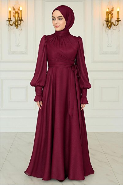 TRENDTESETTÜR Women's Burgundy Night Dress with Lace Detail t 5163