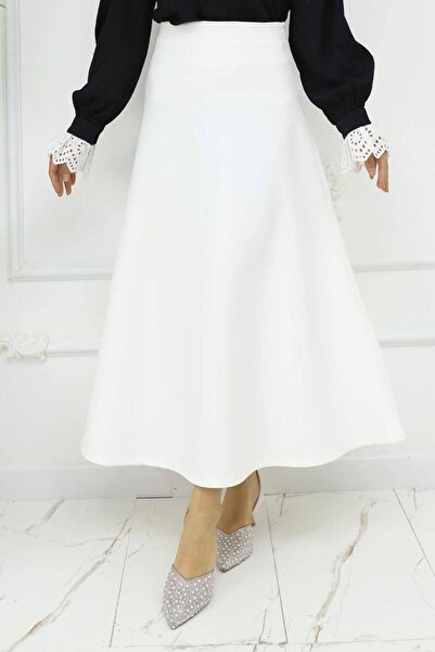 TRENDTESETTÜR Women's White Scuba Knitted A-Legged Skirt t 212