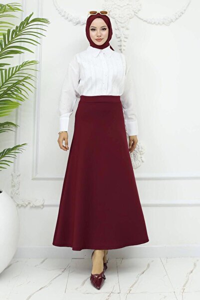 TRENDTESETTÜR Women's Burgundy Scuba Knitted A-Line Skirt t 212