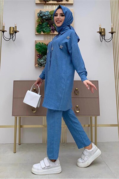 TRENDTESETTÜR ΓΥΝΑΙΚΕΙΟ ΣΕΤ ΠΑΝΤΕΛΟΝΙ ΜΕ ΚΟΥΜΠΙΑ ΜΕ ΛΕΠΤΟΜΕΡΕΙΕΣ ΜΠΛΕ ΠΕΤΡΑ T 4048