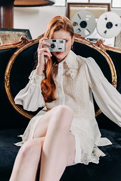 By Mare Style Lace Detailed Long Sleeve Beige Shirt Stephane Shirt