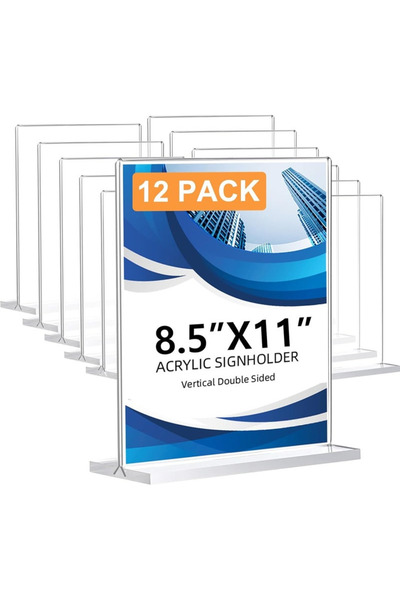 Slasa Acrylic Sign Holder (8.5x11 inch) 12 pcs T-Shape Double-Sided Table Dis...