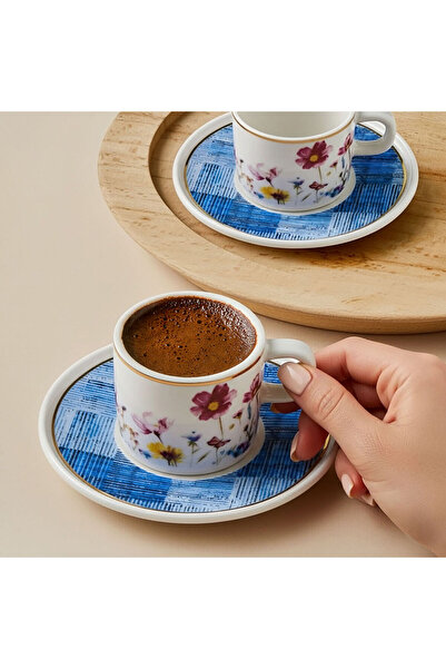 Güral Porselen Mental 4 Piece 2 Person Coffee Cup Set 6709 Blue