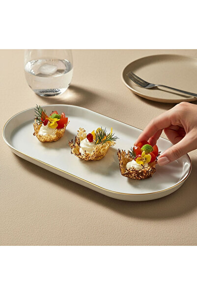 Güral Porselen Bilbao 2 Pieces 30X16 cm Boat Plate Mat Gold Mesh