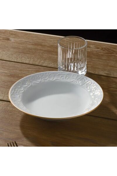 Güral Porselen Bahar Dalı 6 Parça 22 cm Çukur Yemek Tabağı Mat Gold