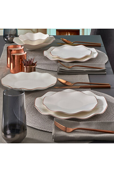 Güral Porselen Nesrin 26 Parça 6 Kişilik Bone Yemek Takımı - Copper Bakır Mat