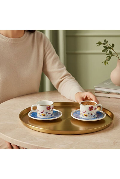 Güral Porselen Mental 4 Piece 2 Person Coffee Cup Set 6709 Blue