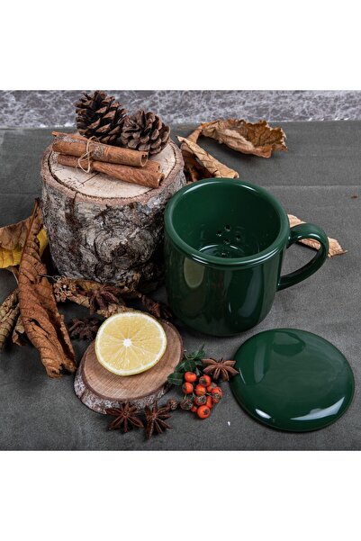 Güral Porselen 3 Parça Bone Süzgeçli Bitki Çayı Bardağı - Yeşil