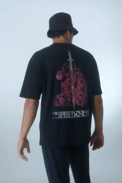 DeFacto Vikings Valhalla Oversize με φαρδύ λαιμόκοψη με στάμπα με κοντομάνικο μπλουζάκι A6308AX23SM