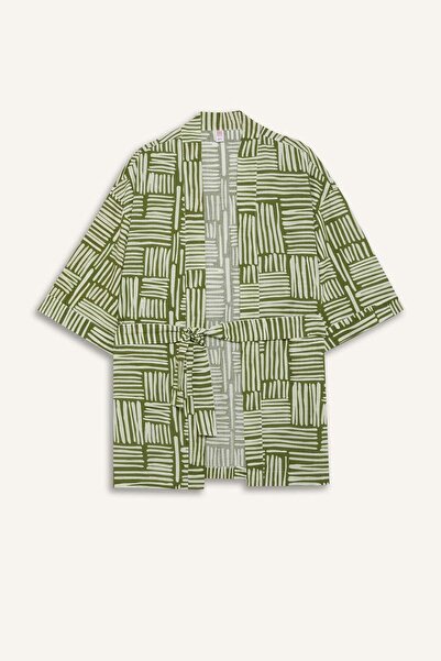 DeFacto Κανονική εφαρμογή με μοτίβο ζωσμένο βαμβακερό κιμονό-Fall in Love D0453AX25SP